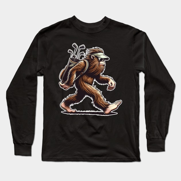 Funny Golf Novelty Sasquatch Bigfoot Golfing Long Sleeve T-Shirt by KsuAnn